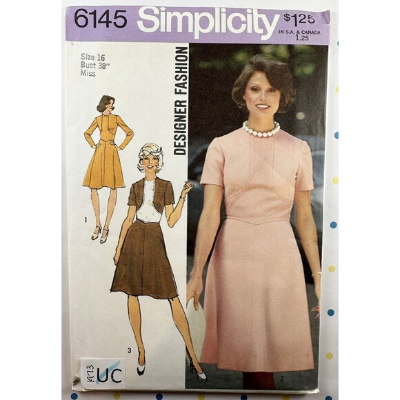 70s Simplicity 6145 Women's Size 16 Dress Sewing Pattern Uncut. - Picture 1 of 2